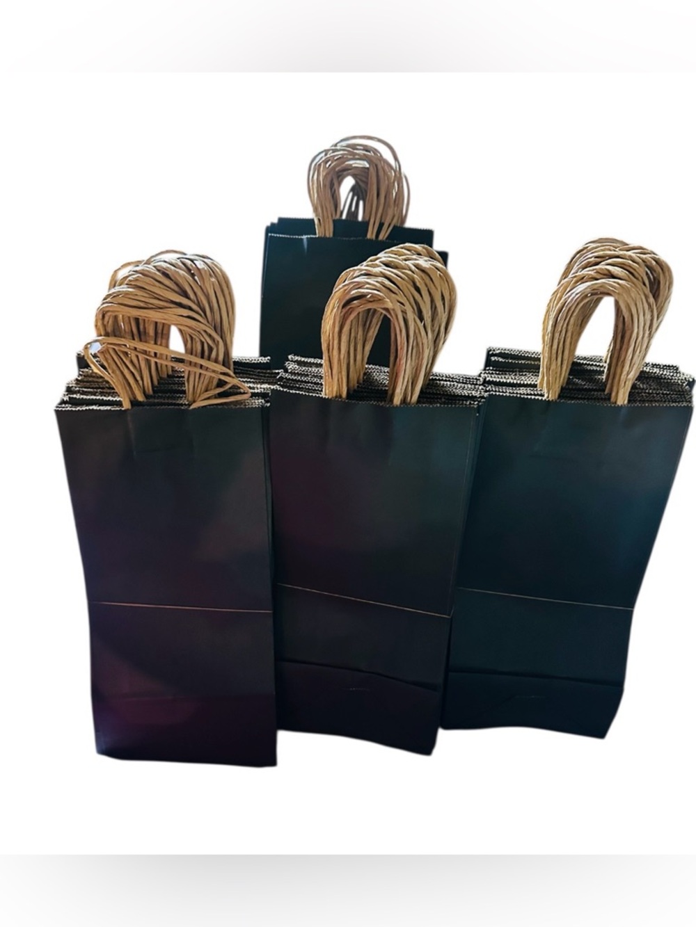 Set of Black Paper Gift Bags with Twisted Kraft Handles